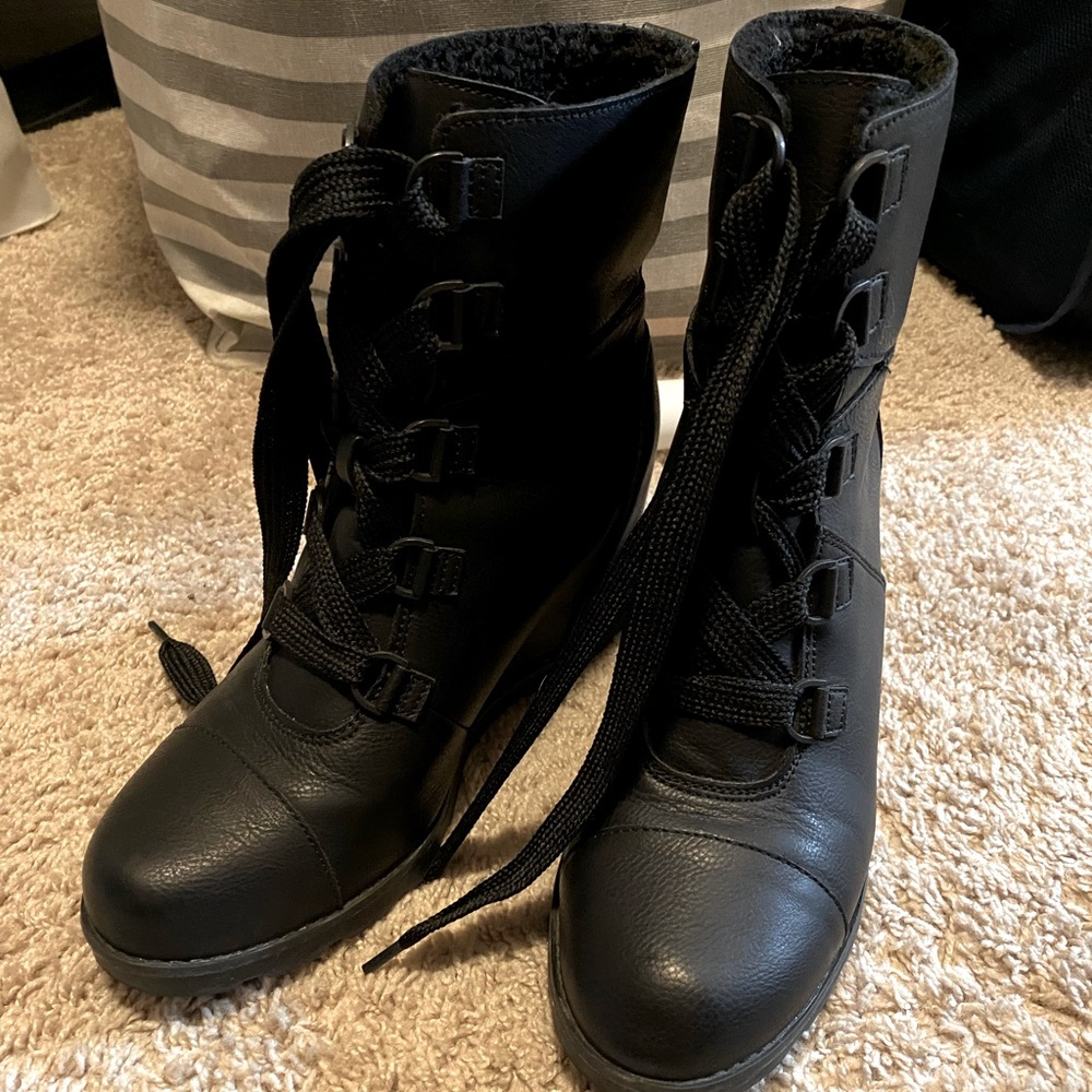 Lace up wedge booties